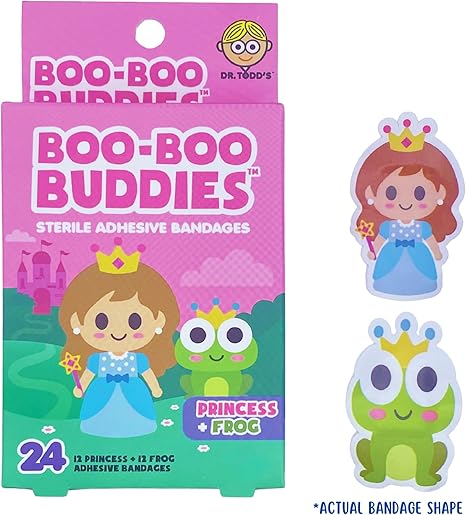 Boo Boo Buddies™ 24 Pack Mermaid & Unicorn Shape Bandages + 24 Pack Princess & Frog Shape Bandages – Fun, Latex-Free Kids Bandages for Cuts & Scrapes