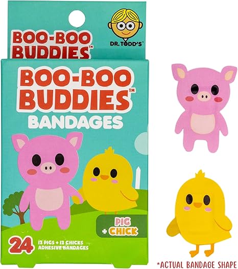 Boo Boo Buddies Kids Bandages – Bunny & Carrot, Pig & Chick Shapes, 48 Ct | Latex-Free, Waterproof Bandages for Sensitive Skin | Fun First Aid for Children | Individually Wrapped