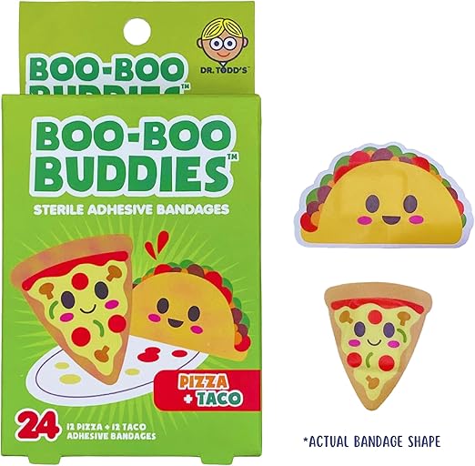 Boo Boo Buddie Kids Bandages – 48 Ct | Burger + Fries, Pizza + Taco Shape Bandages | Fun, Waterproof, Latex-Free, Sensitive Skin-Friendly First Aid for Kids