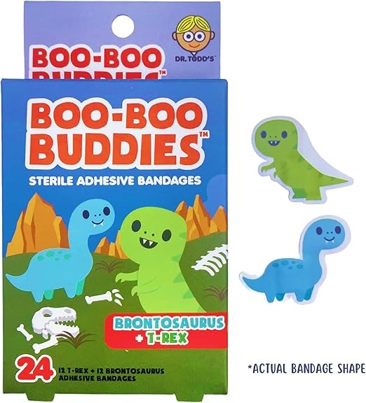 Boo Boo Buddie Bigfoot & Yeti + Dinosaur Bandages – 48 Count | Fun Kids Bandages | Latex-Free, Waterproof Adhesive for Sensitive Skin | First Aid