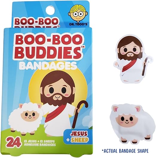 Boo Boo Buddies Jesus & Sheep and Santa & Snowman Bandages – 48 Ct | Festive Holiday Shapes for Kids, Latex-Free, Waterproof, Gentle on Sensitive Skin, Perfect for Stocking Stuffers & First Aid Kits