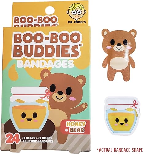 Boo Boo Buddies™ Honey & Bear and Monkey & Banana Bandages – 48 Ct | Waterproof, Latex-Free, Fun Kids Adhesive Bandages for First Aid, Party Favors, Sensitive Skin, and Playful Healing