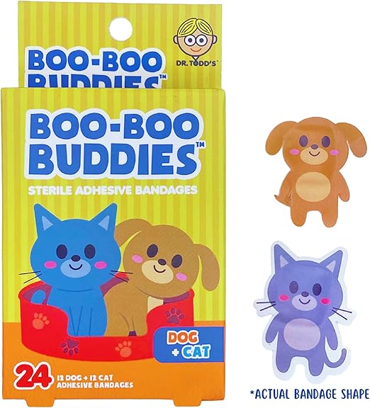 Boo Boo Buddies 2-Pk Bundle: Weiner Dog & Pug + Dog & Cat Bandages – 48 Ct | Fun Animal Shape Bandages for Kids, Waterproof & Latex-Free First Aid for Sensitive Skin, 24 Count Each Box