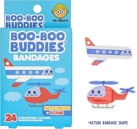 Helicopter & Plane + Police Car & Fire Truck Bandages Bundle – 48 Fun-Shaped, Waterproof, Latex-Free Bandages for Kids' First Aid Kits