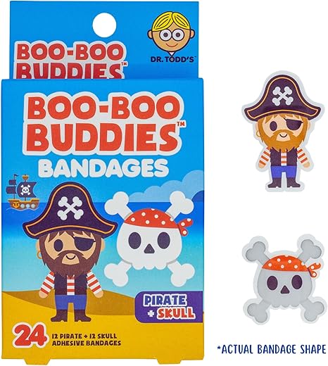 Boo Boo Buddies™ Knight & Dragon Bandages + Pirate & Skull Bandages - 48 Ct Each | Fun Shaped Kids Bandages | Latex-Free, Waterproof, Gentle on Skin | Perfect for First Aid Kits & Party Favors