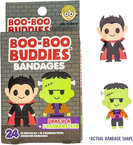 Boo Boo Buddies™ Dracula + Frankenstein & Spider + Bat Bandages Bundle – 48 Ct | Fun Halloween Bandages for Kids & Adults, Waterproof, Latex-Free, Sensitive Skin-Friendly, First Aid Kit Essential