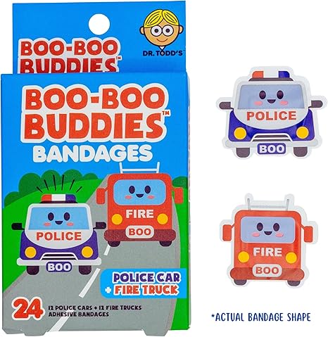 Helicopter & Plane + Police Car & Fire Truck Bandages Bundle – 48 Fun-Shaped, Waterproof, Latex-Free Bandages for Kids' First Aid Kits