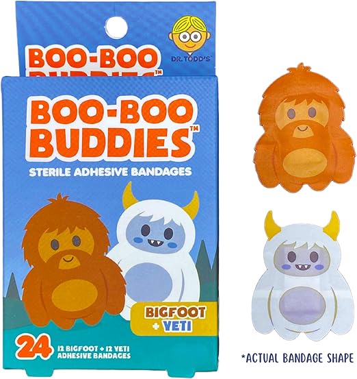 Boo Boo Buddie Bigfoot & Yeti + Dinosaur Bandages – 48 Count | Fun Kids Bandages | Latex-Free, Waterproof Adhesive for Sensitive Skin | First Aid