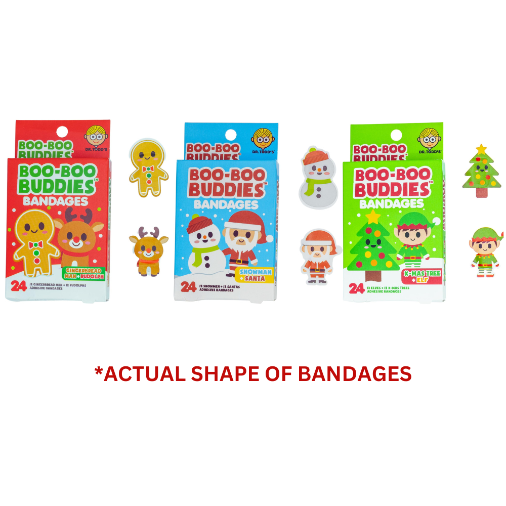 Holiday Bandages Bundle – Gingerbread Man + Reindeer, Santa + Snowman, Christmas Tree + Elf (72 Ct Total) | Fun, Waterproof, Latex-Free First Aid for Kids