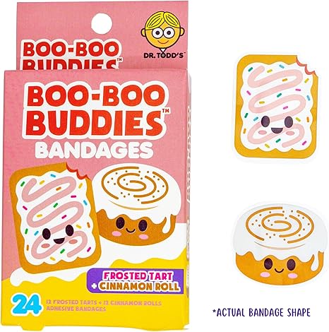 Boo Boo Buddies™ Gummy Bear, Frosted Tart & Cinnamon Roll Bandages – 48 Ct | Fun, Food-Themed Waterproof Bandages for Kids | Latex-Free, Hypoallergenic, Perfect for Sensitive Skin & First Aid Kit