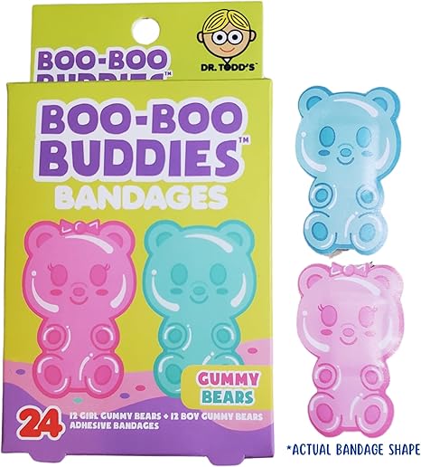 Boo Boo Buddies™ Gummy Bear, Frosted Tart & Cinnamon Roll Bandages – 48 Ct | Fun, Food-Themed Waterproof Bandages for Kids | Latex-Free, Hypoallergenic, Perfect for Sensitive Skin & First Aid Kit