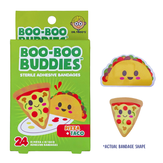 Dr. Todd’s Boo-Boo Buddies® Pizza and Taco bandages – 24-count adhesive bandages shaped like cute food characters for kids.
