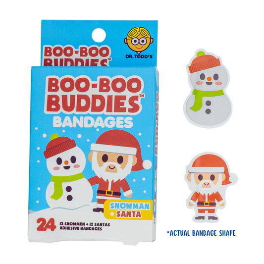 Boo Boo Buddies™ Christmas Bandages – Fun Holiday Shapes (Santa, Snowman, Xmas Tree, Elf, Gingerbread, Reindeer)