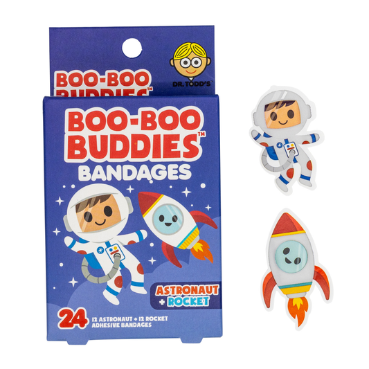 Astronaut & Rocket Bandages for Kids – Waterproof, Latex-Free, 24 Count | Dr. Todd’s Boo-Boo Buddies®