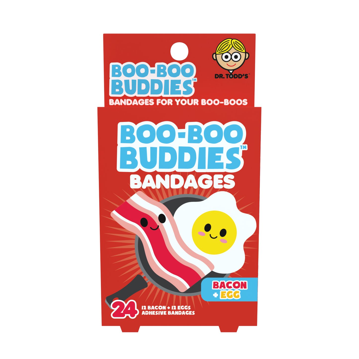 Bacon & Egg Bandages for Kids – Waterproof, Latex-Free, 24 Count | Dr. Todd’s Boo-Boo Buddies®