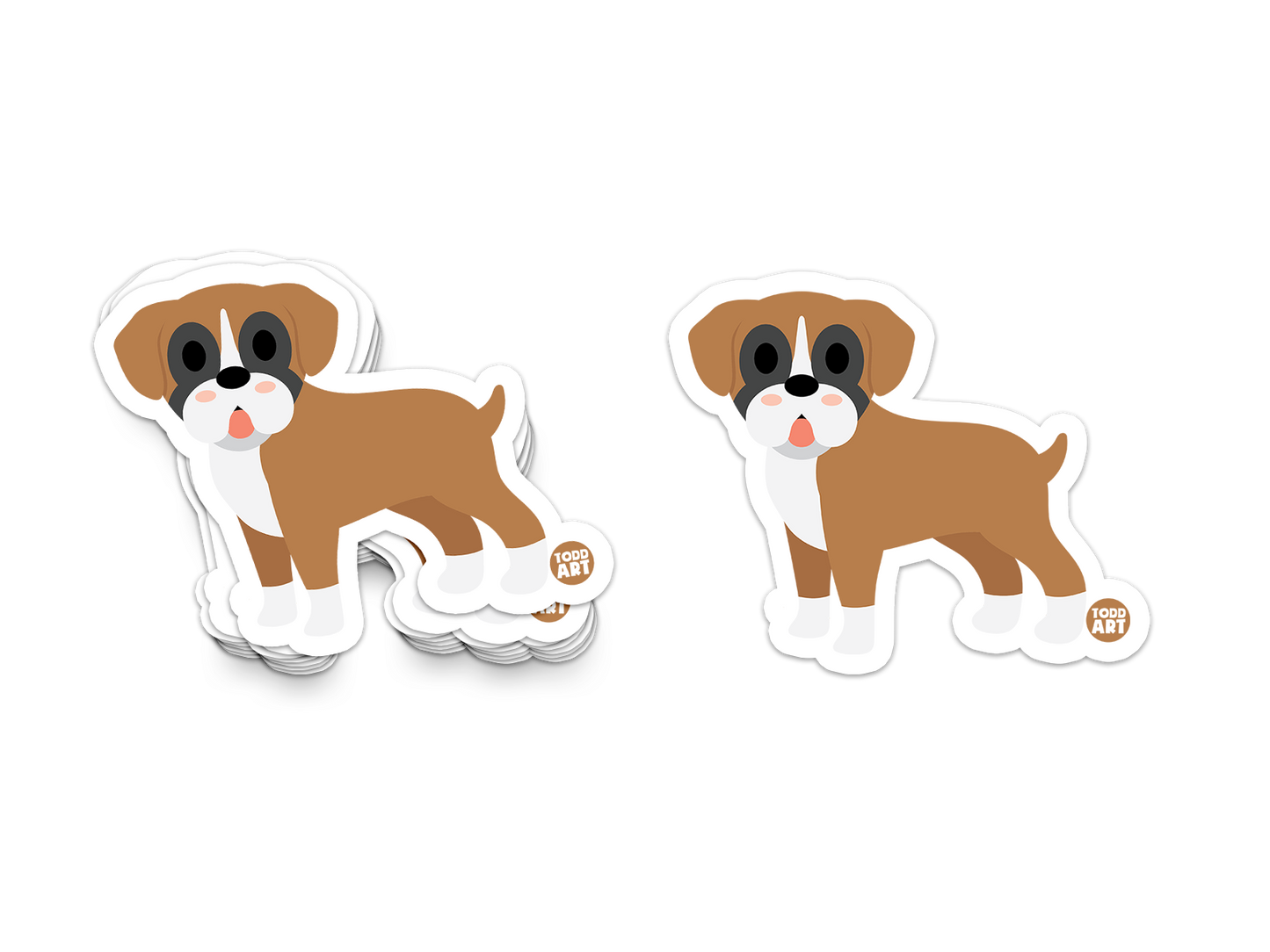 Boo Boo Buddies Boxer sticker – smiling brown boxer dog vinyl sticker for animal lovers, crates, and tech
