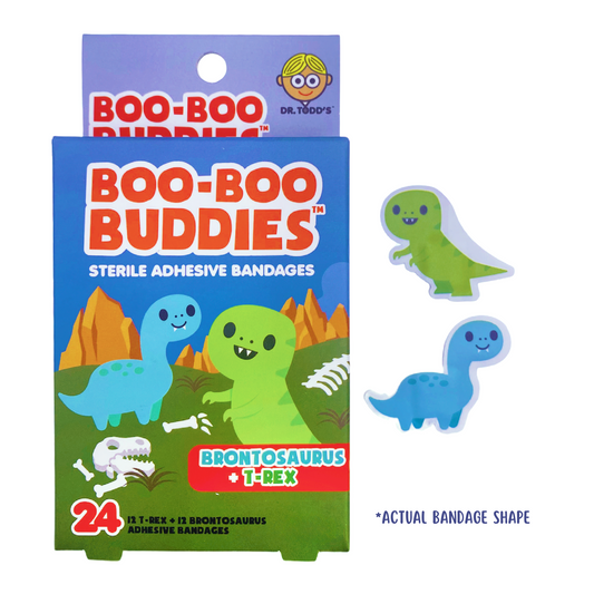 Boo Boo Buddies Brontosaurus bandages, fun dinosaur-themed adhesive bandages for kids, 24-count pack