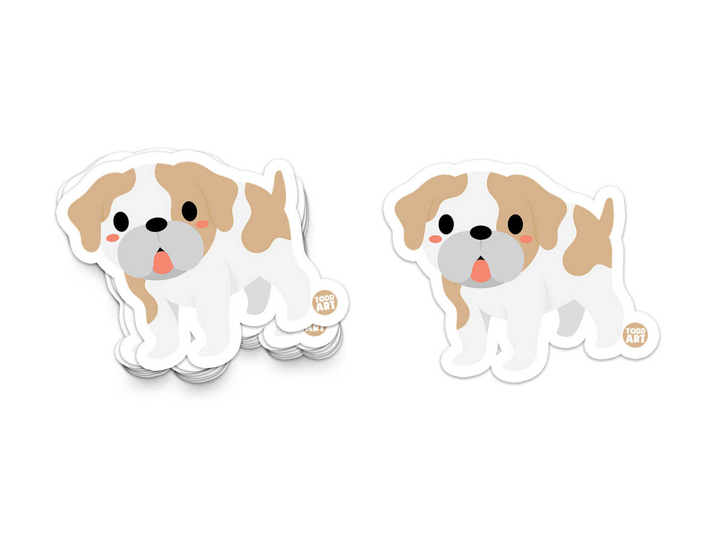 Adorable cartoon bulldog with tan and white fur – collectible dog breed sticker from Boo Boo Buddies
