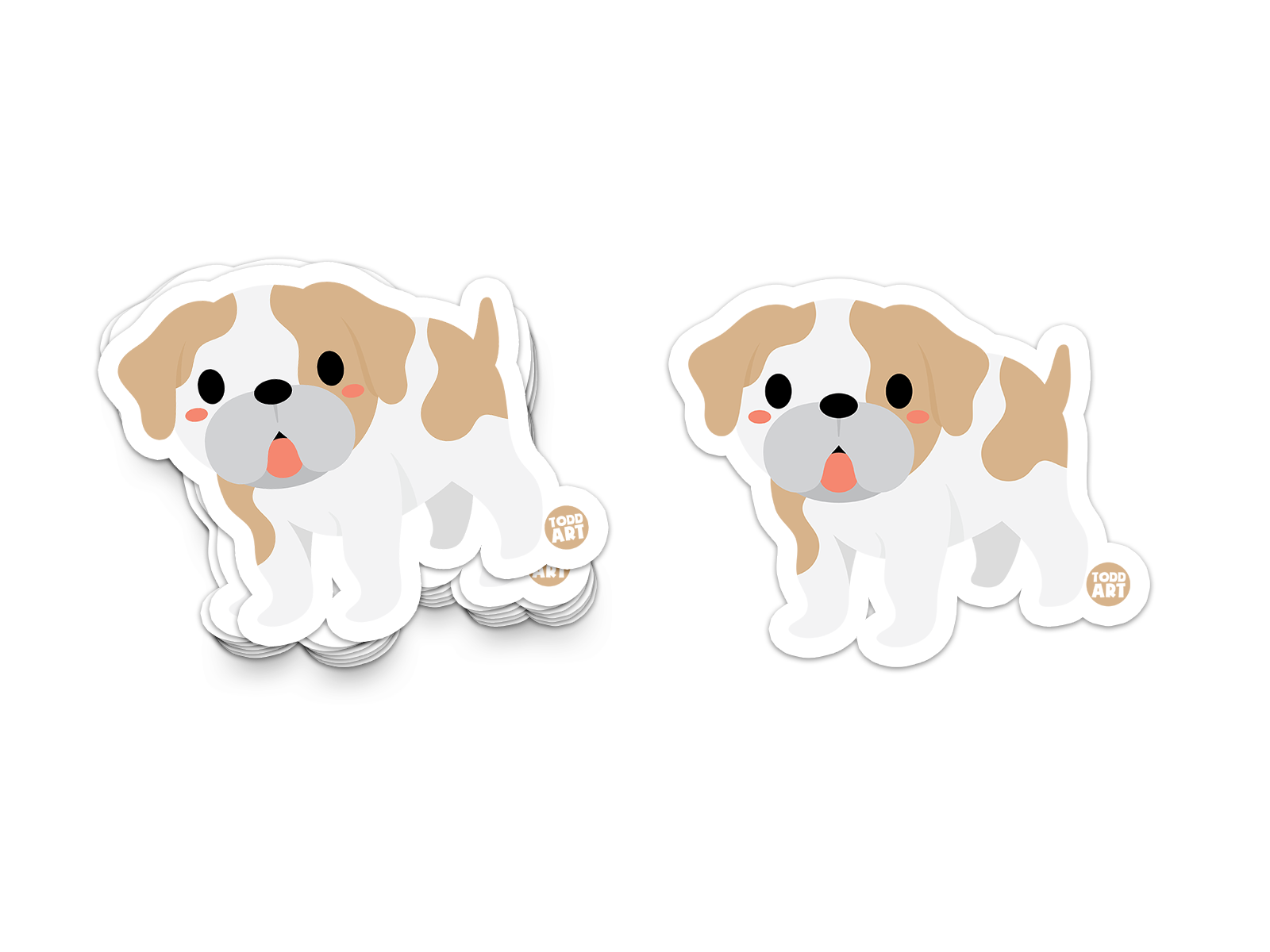 Adorable cartoon bulldog with tan and white fur – collectible dog breed sticker from Boo Boo Buddies
