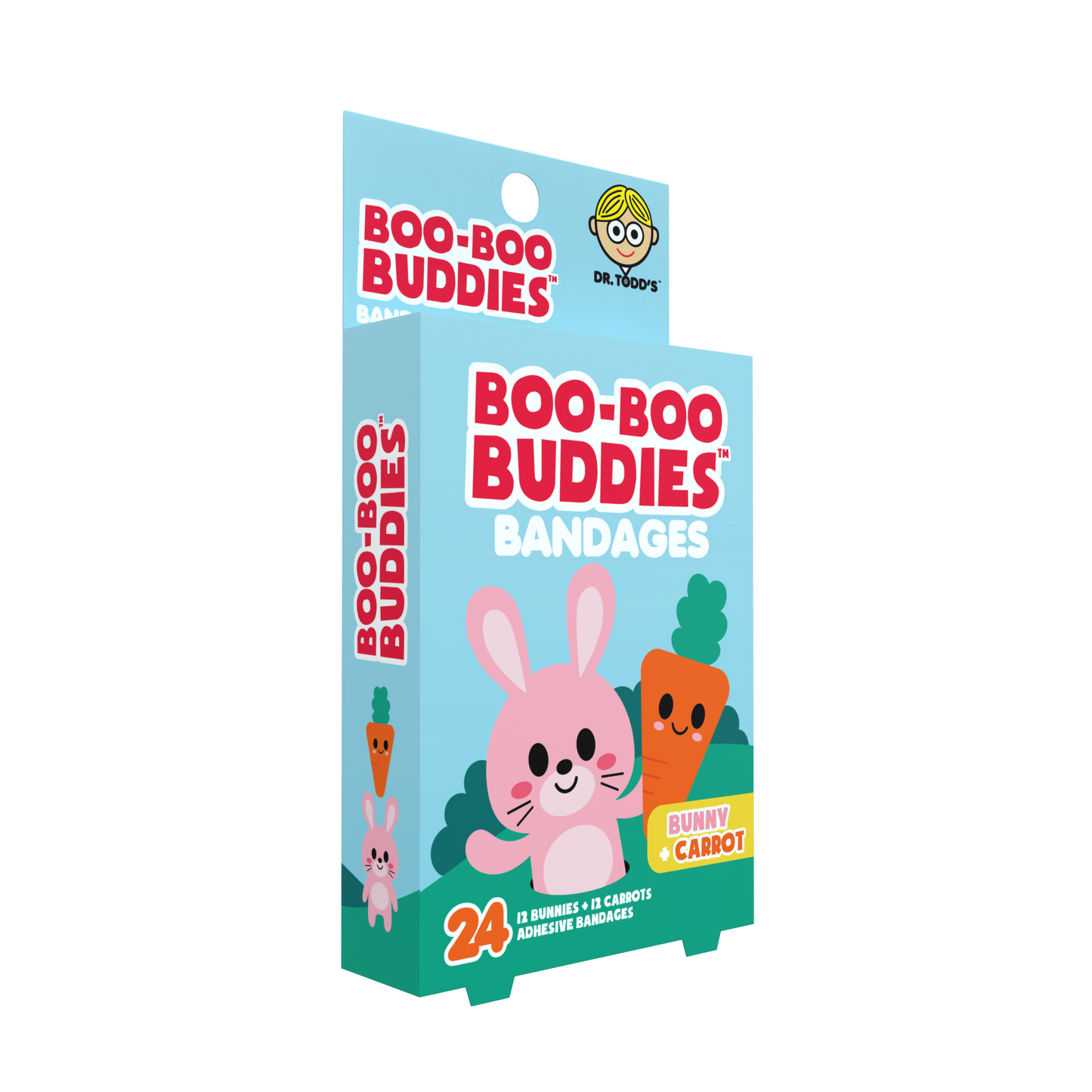 Bunny & Carrot Bandages for Kids – Waterproof, Latex-Free, 24 Count | Dr. Todd’s Boo-Boo Buddies®