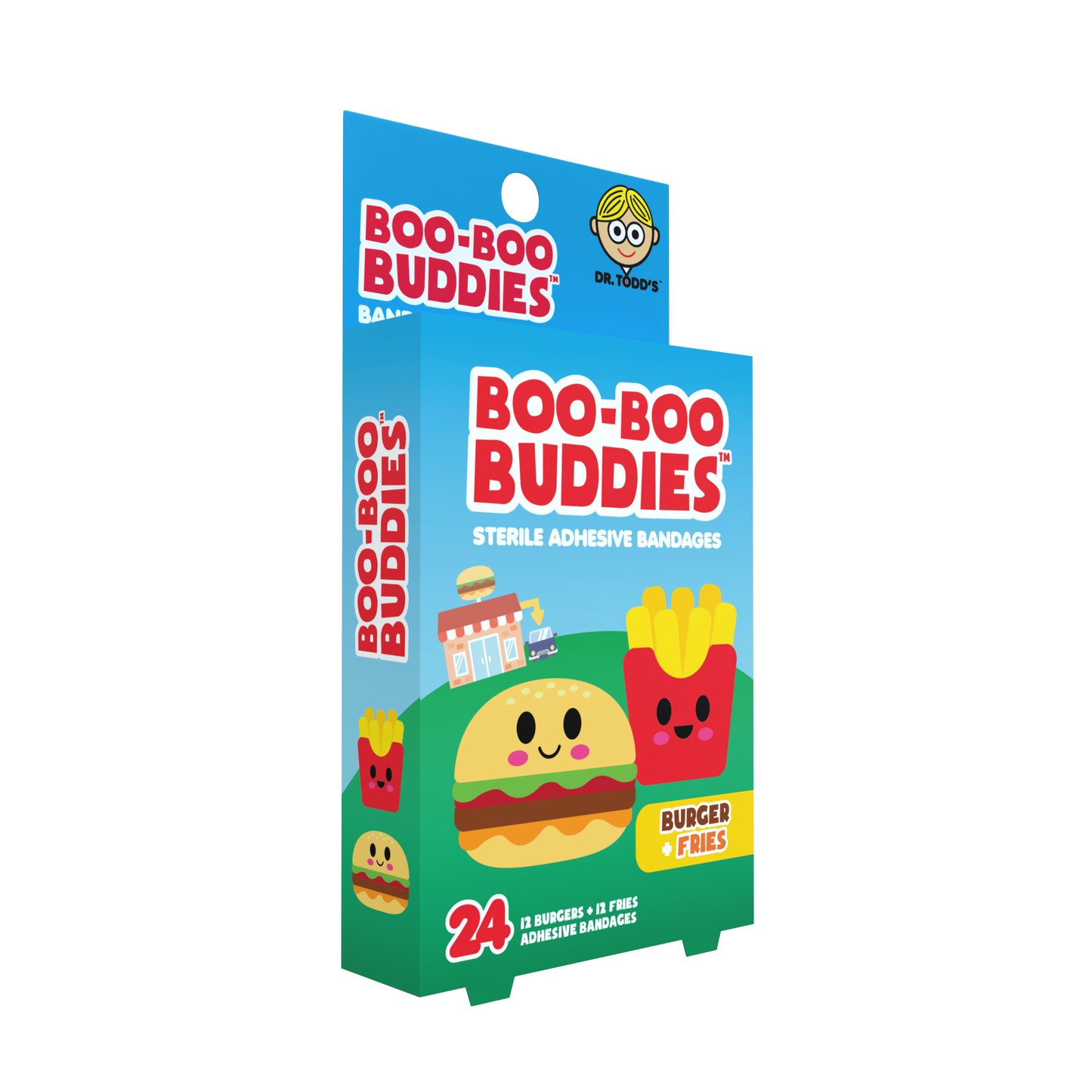 Burger & Fries Bandages for Kids – Waterproof, Latex-Free, 24 Count | Dr. Todd’s Boo-Boo Buddies®