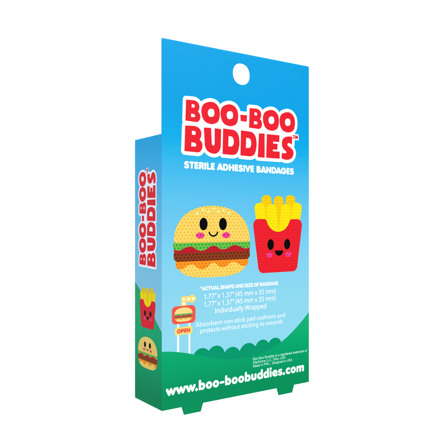 Burger & Fries Bandages for Kids – Waterproof, Latex-Free, 24 Count | Dr. Todd’s Boo-Boo Buddies®