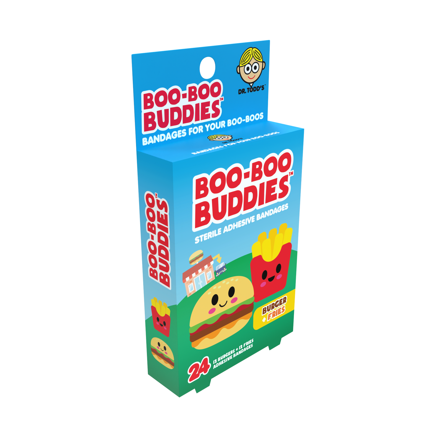 Burger & Fries Bandages for Kids – Waterproof, Latex-Free, 24 Count | Dr. Todd’s Boo-Boo Buddies®