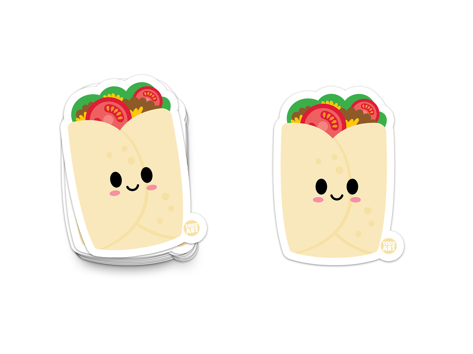 Burrito with happy face and colorful filling – taco tuesday food sticker from Boo Boo Buddies

