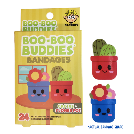 Boo Boo Buddies Cactus and Flower Pot boo boo bandages, fun plant-themed adhesive bandages for kids, 24-count pack