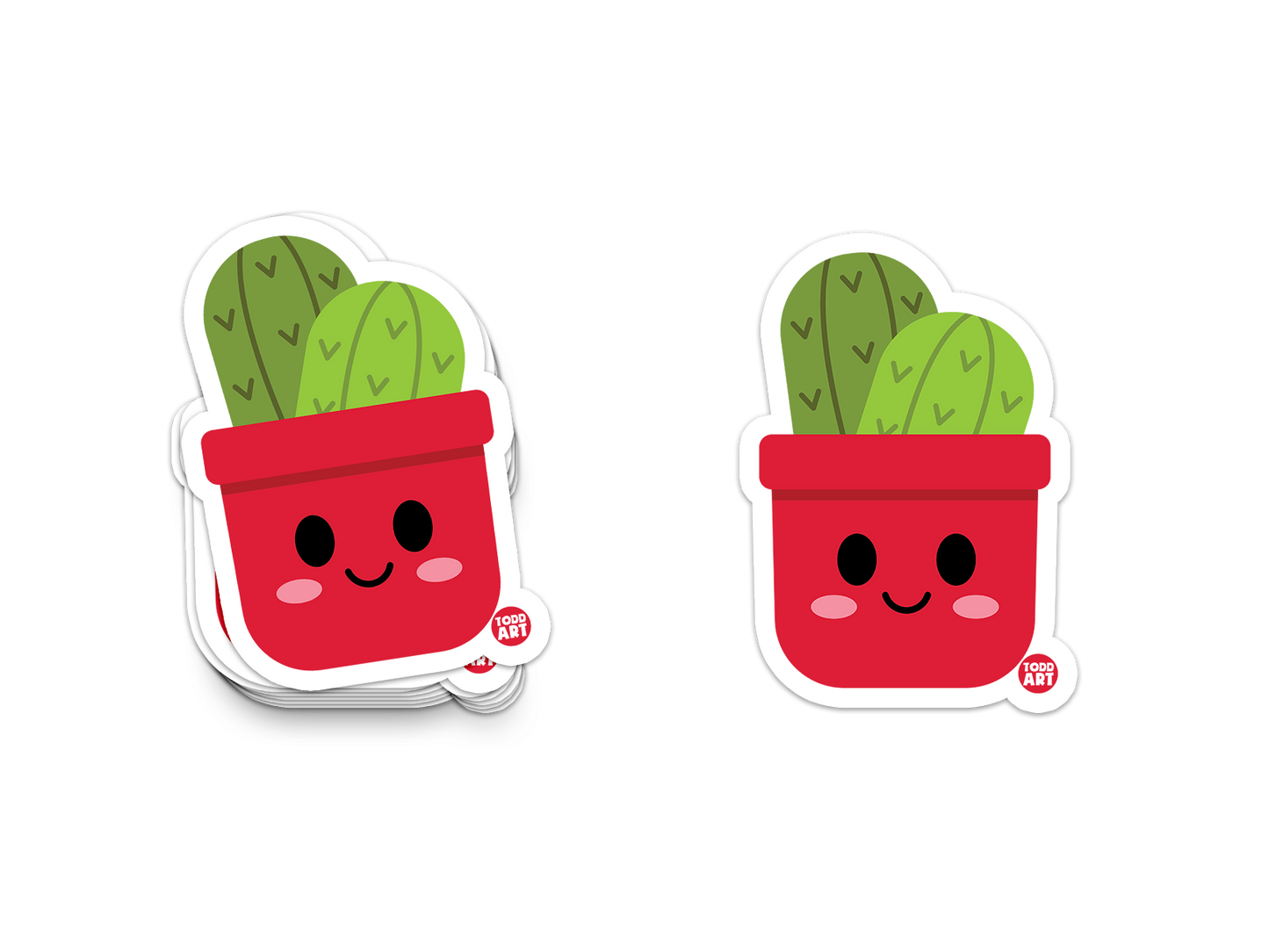 Cactus in a red pot with smiling face – cute plant lover sticker from Boo Boo Buddies
