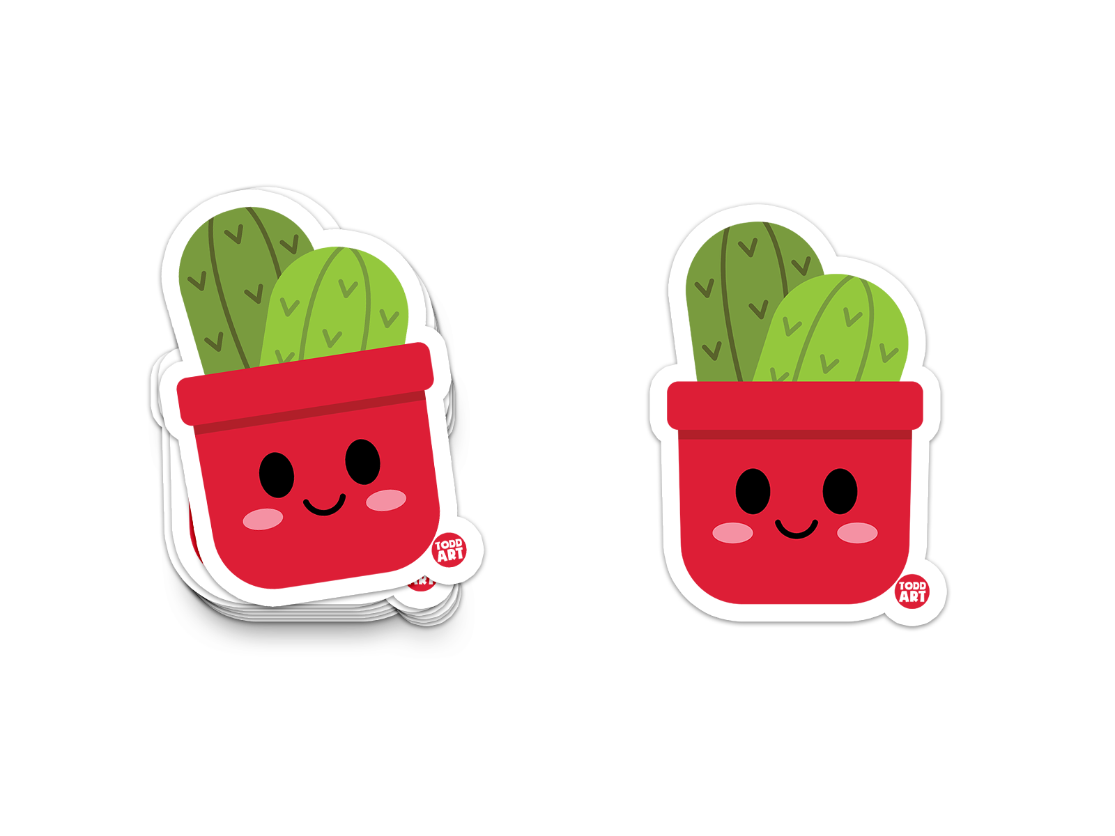Cactus in a red pot with smiling face – cute plant lover sticker from Boo Boo Buddies
