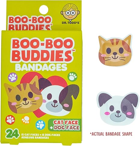 Boo Boo Buddies™ Dog Face + Cat Face & Dog + Cat Shape Bandages – 48 Ct  | Fun Animal Shapes, Waterproof, Latex-Free for Kids & Sensitive Skin | Perfect First Aid for Pets & Animal Lovers
