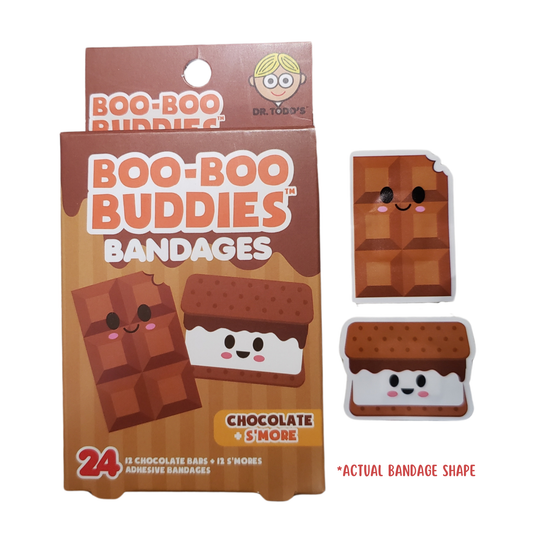 Boo Boo Buddies Chocolate and S'more boo boo bandages, fun food-themed adhesive bandages for kids, 24-count pack