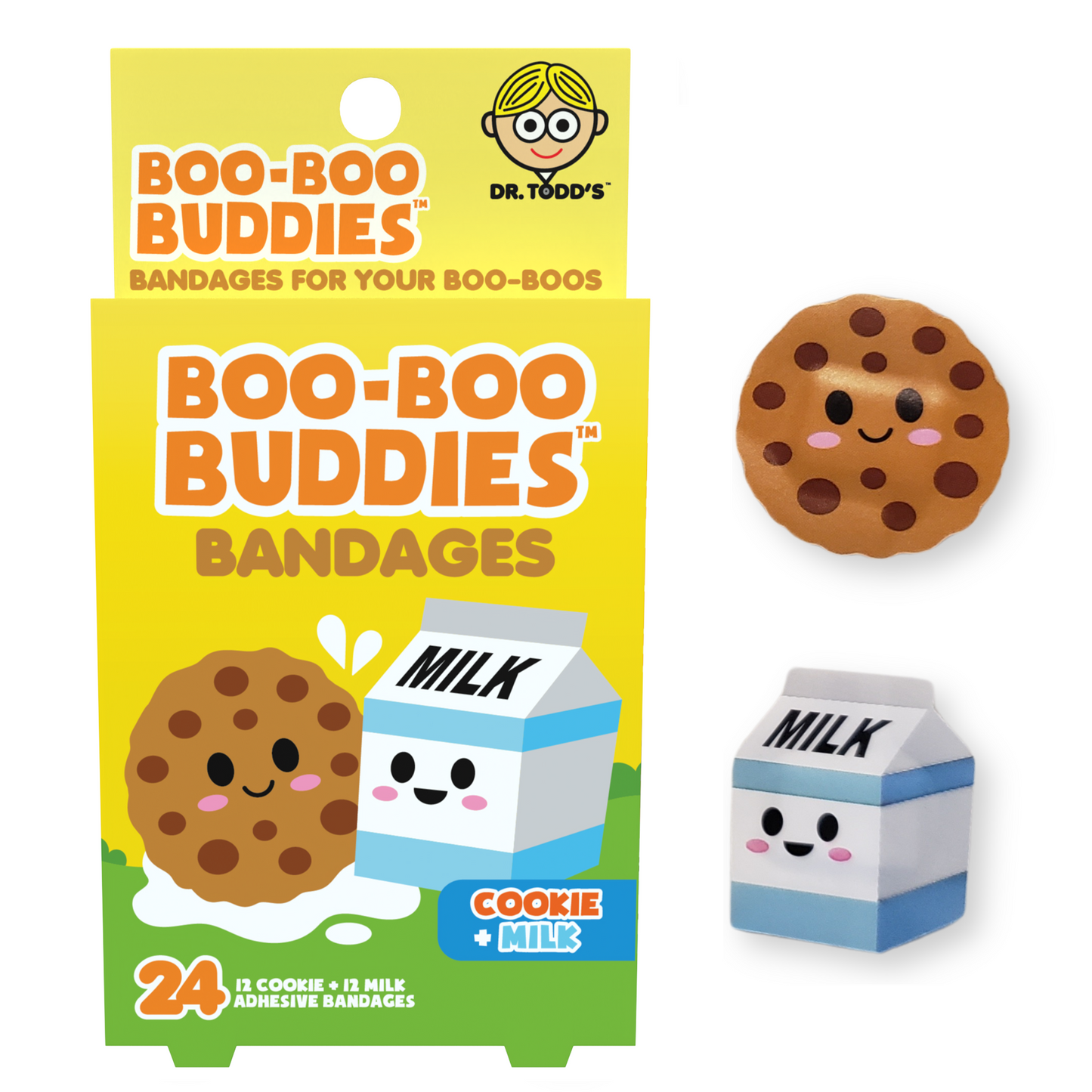 Cookie + Milk Bandages for Kids – Waterproof, Latex-Free, 24 Count | Dr. Todd’s Boo-Boo Buddies®