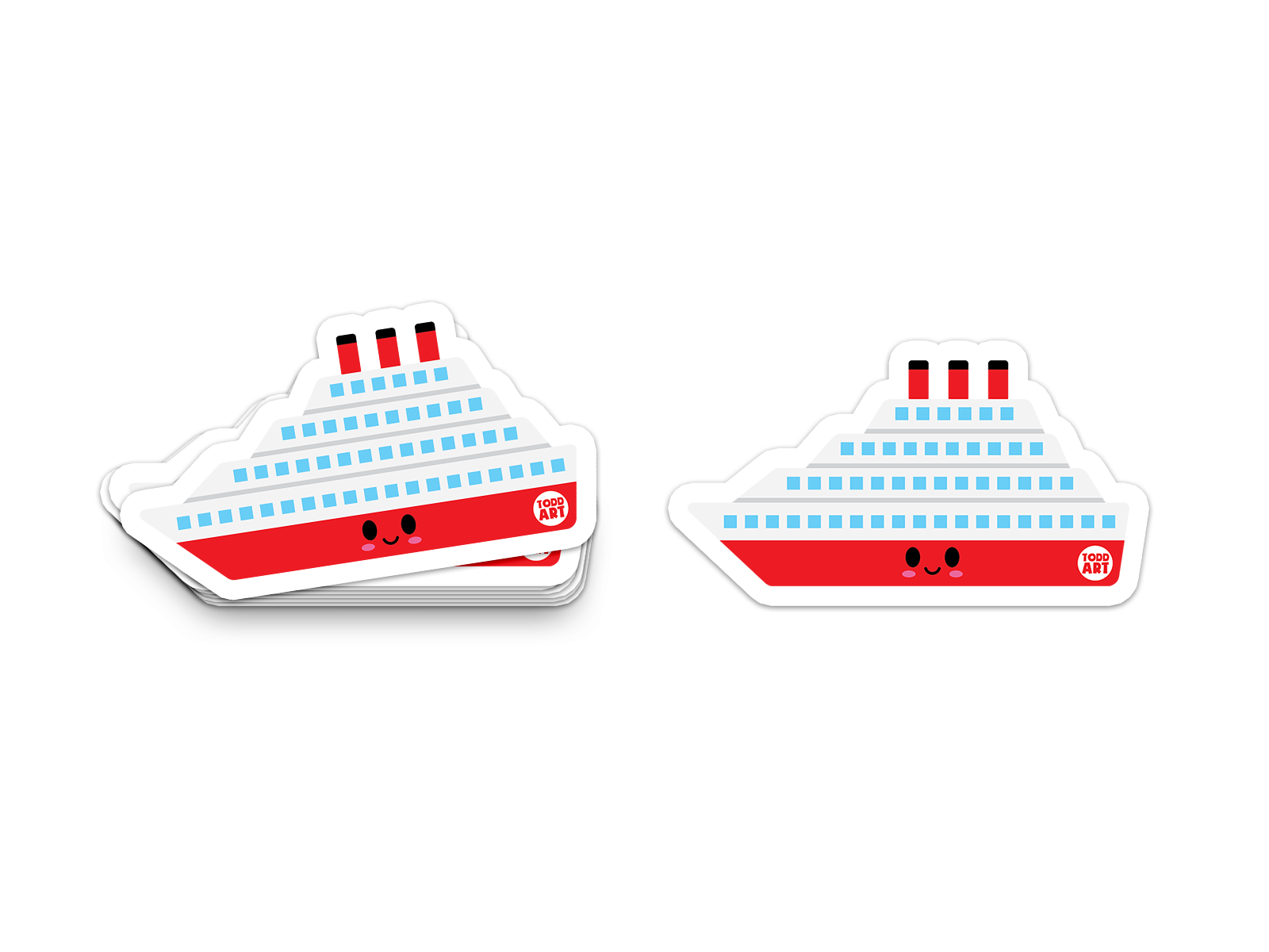 Adorable cruise ship sticker with smiling face and red base