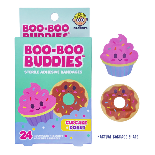 Boo Boo Buddies Cupcake and Donut boo boo bandages, fun dessert-themed adhesive bandages for kids, 24-count pack