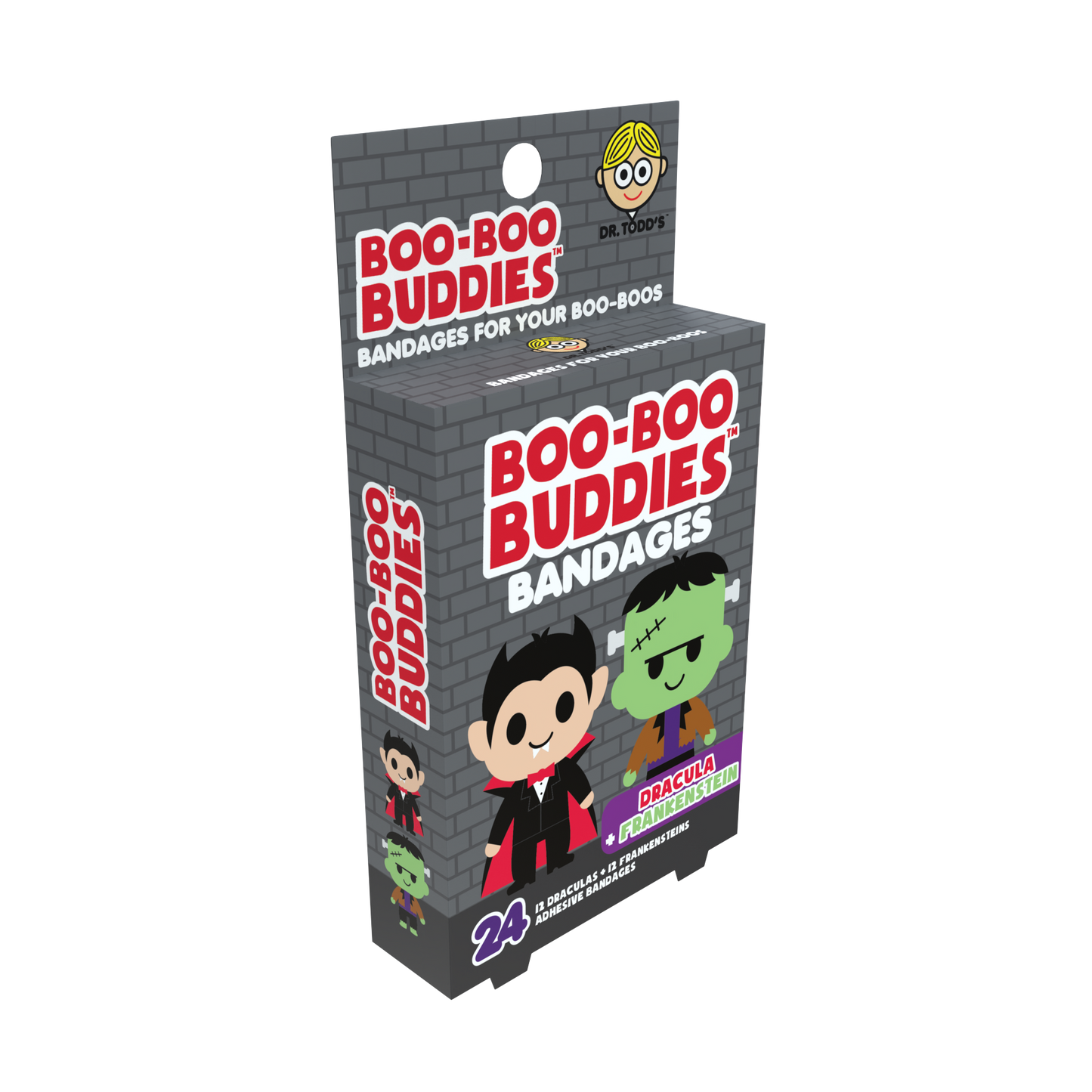 Dracula & Frankenstein Bandages for Kids – Waterproof, Latex-Free, 24 Count | Dr. Todd’s Boo-Boo Buddies®