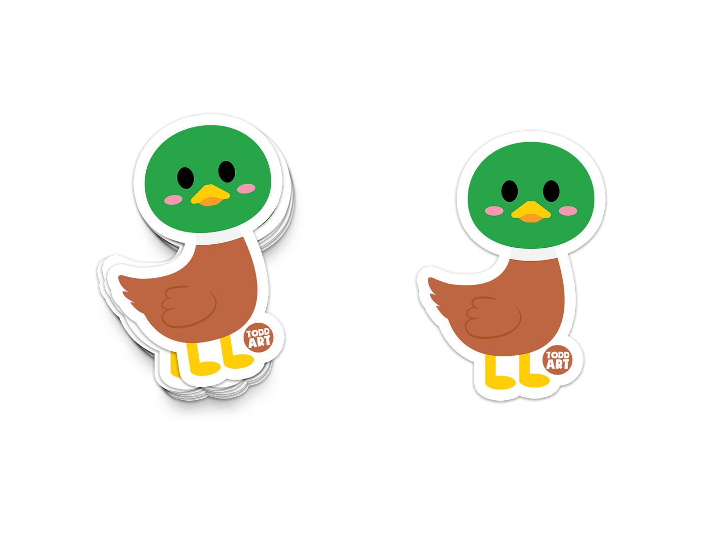 Adorable mallard duck sticker with green head and pink cheeks – fun waterproof vinyl sticker from Boo Boo Buddies
