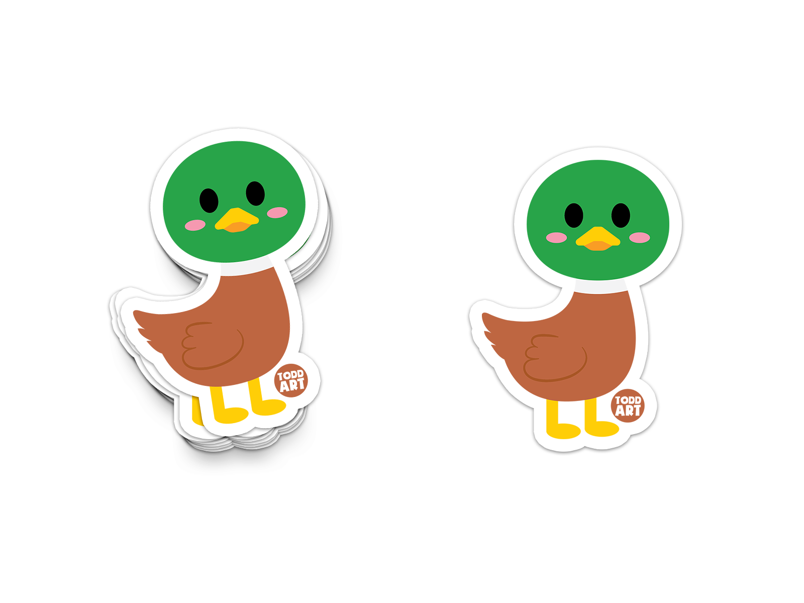 Adorable mallard duck sticker with green head and pink cheeks – fun waterproof vinyl sticker from Boo Boo Buddies
