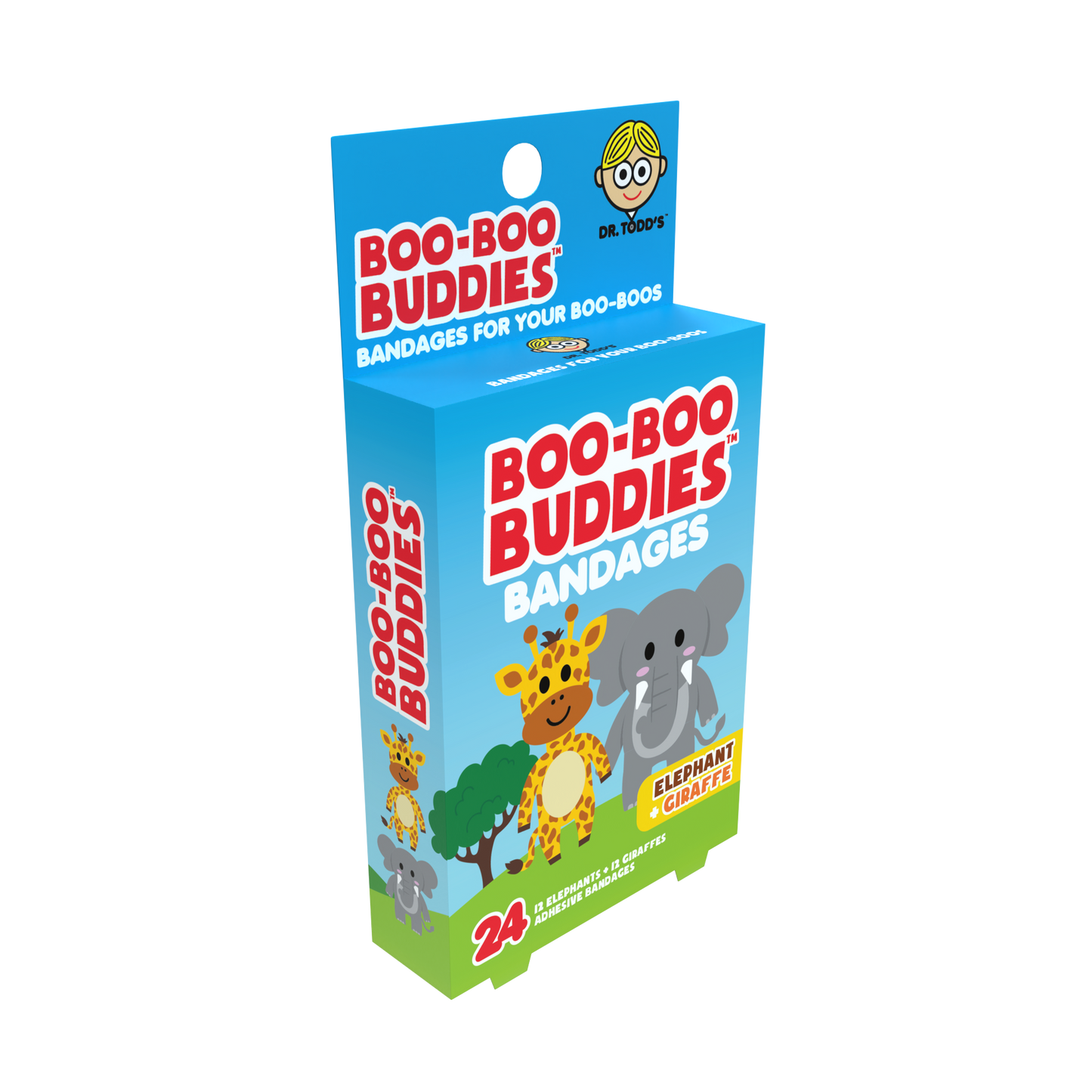 Elephant & Giraffe Bandages for Kids – Waterproof, Latex-Free, 24 Count | Dr. Todd’s Boo-Boo Buddies®