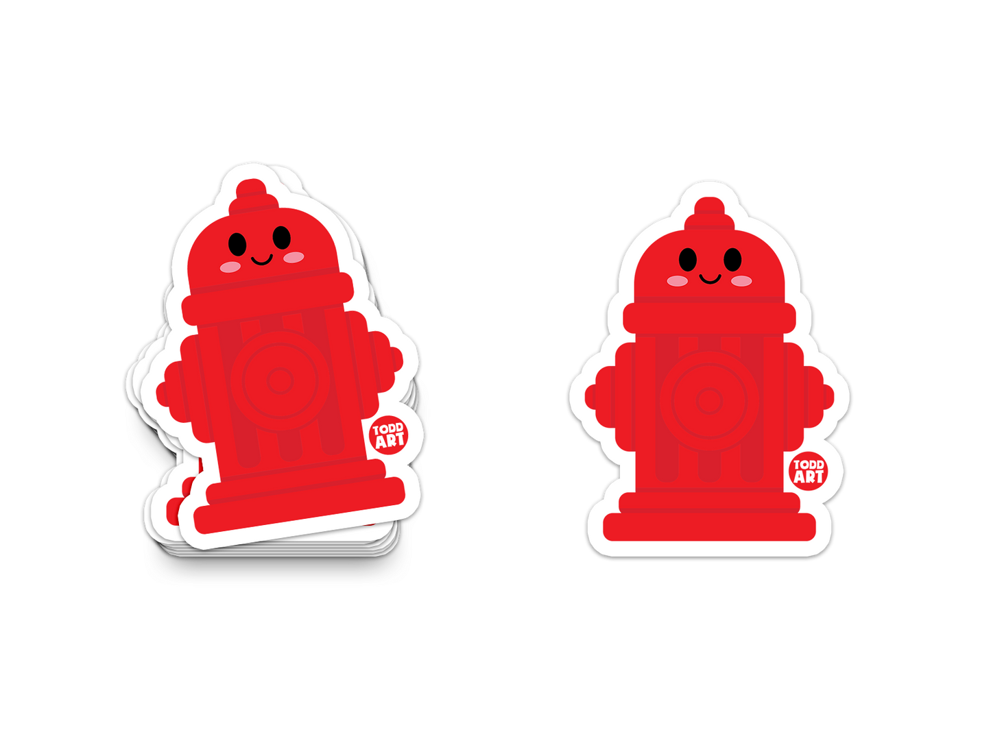Red fire hydrant sticker with cute happy face and pink cheeks
