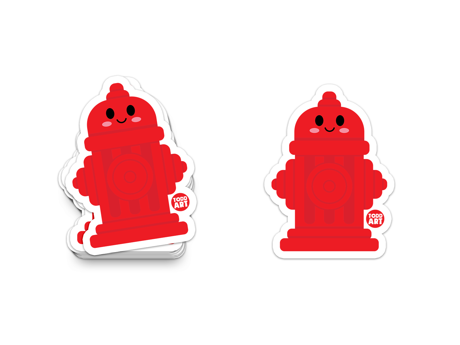 Red fire hydrant sticker with cute happy face and pink cheeks
