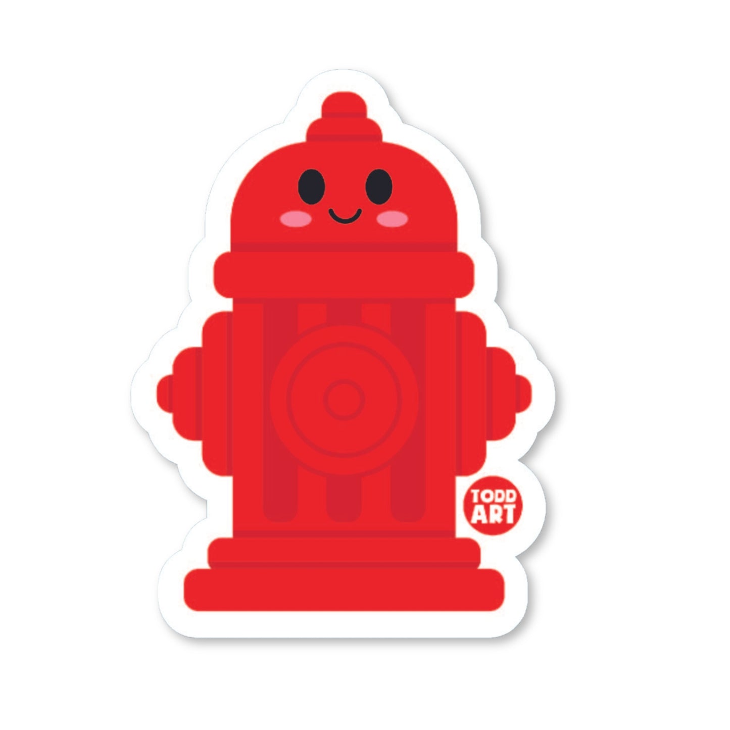 Red fire hydrant sticker with cute happy face and pink cheeks
