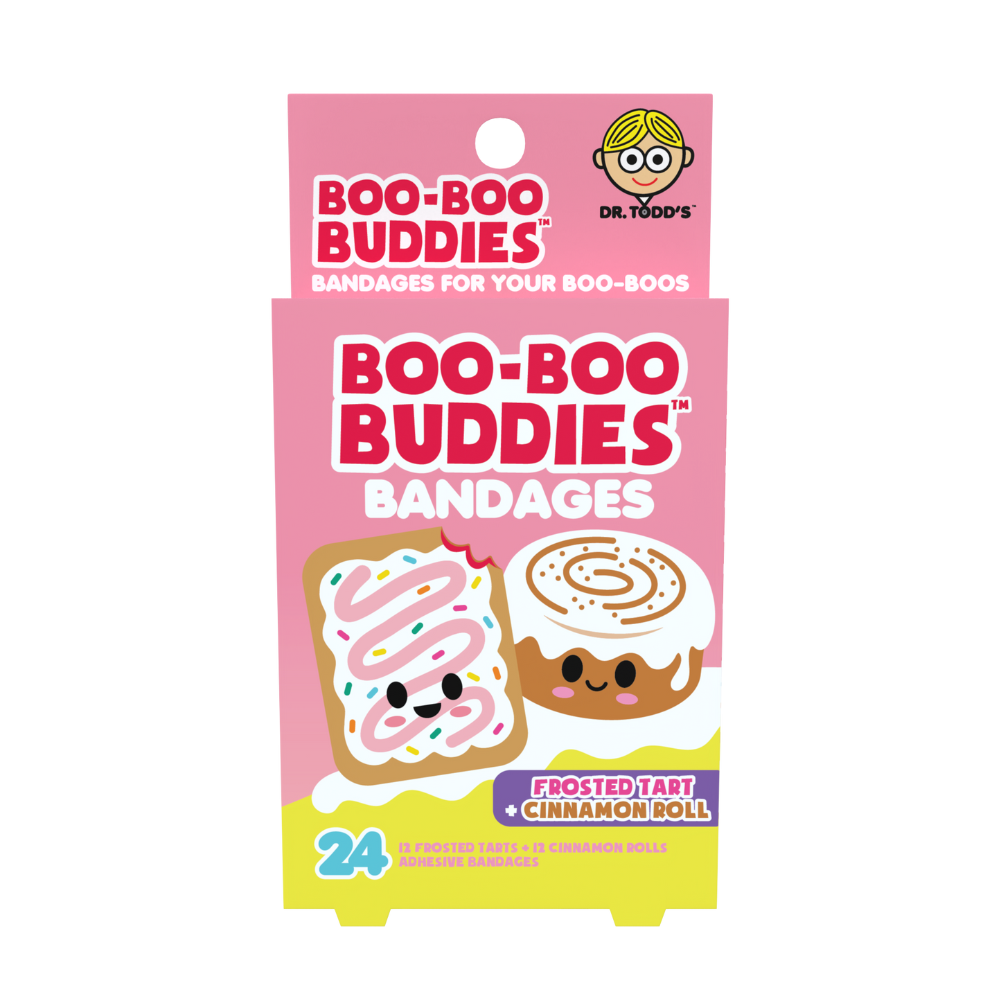 Frosted Tart & Cinnamon Roll Bandages for Kids – Waterproof, Latex-Free, 24 Count | Dr. Todd’s Boo-Boo Buddies®