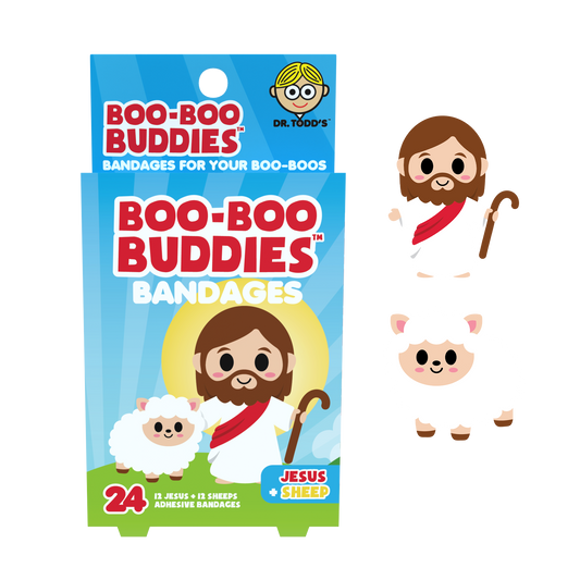 Jesus & Sheep Bandages for Kids – Waterproof, Latex-Free, 24 Count | Dr. Todd’s Boo-Boo Buddies®
