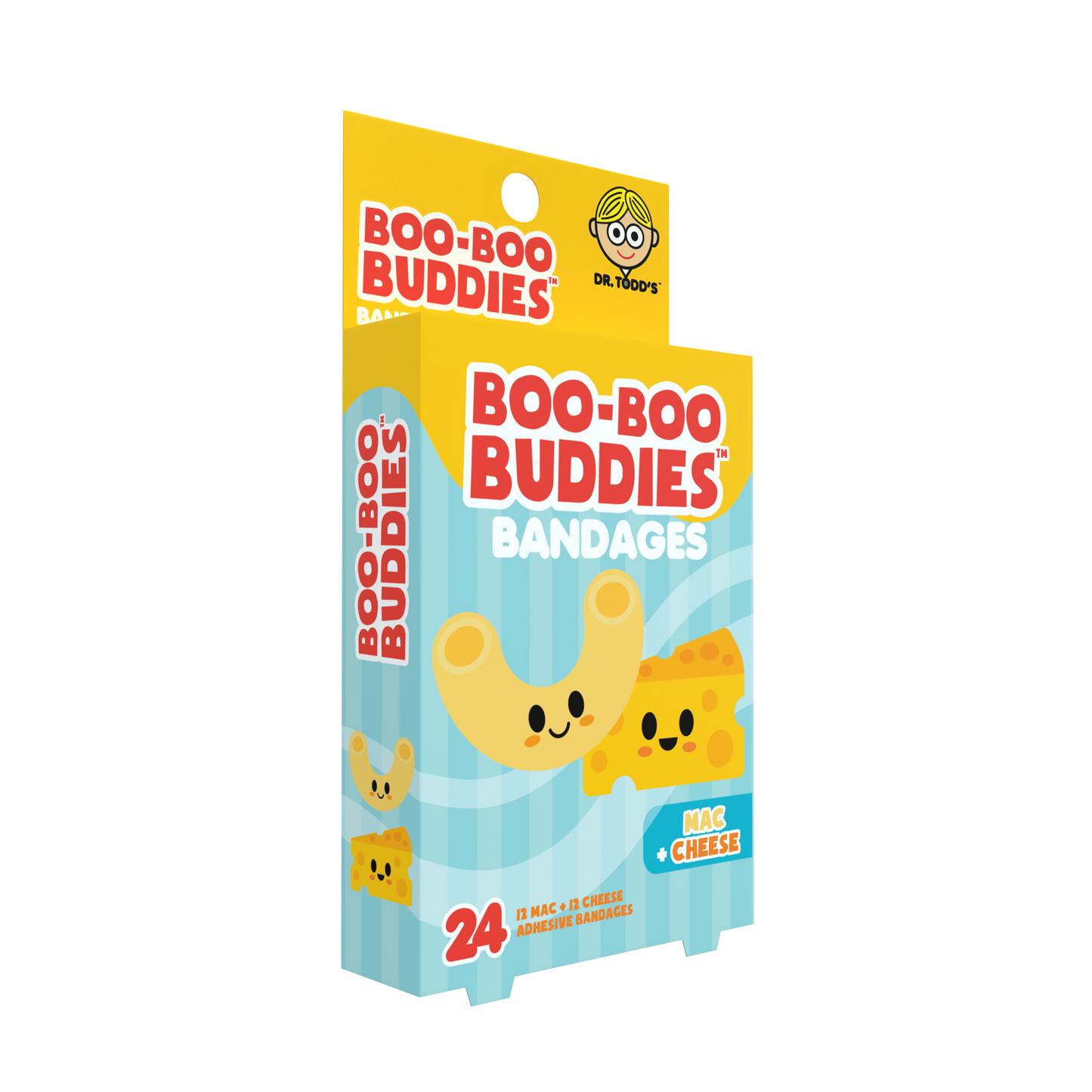 Mac & Cheese Bandages for Kids – Waterproof, Latex-Free, 24 Count | Dr. Todd’s Boo-Boo Buddies®