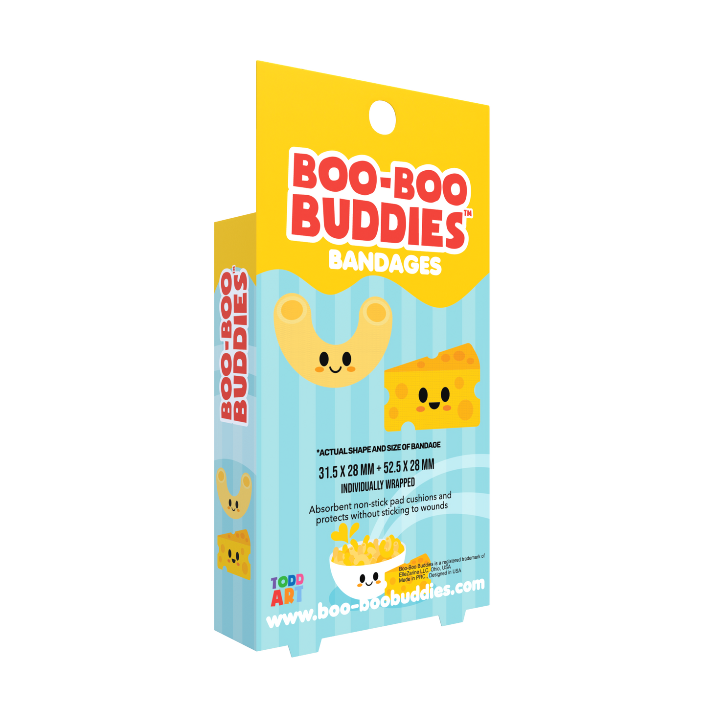 Mac & Cheese Bandages for Kids – Waterproof, Latex-Free, 24 Count | Dr. Todd’s Boo-Boo Buddies®