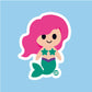 Kawaii-style mermaid sticker with pink hair and seashell top, perfect for kids’ crafts, notebooks, and water bottles