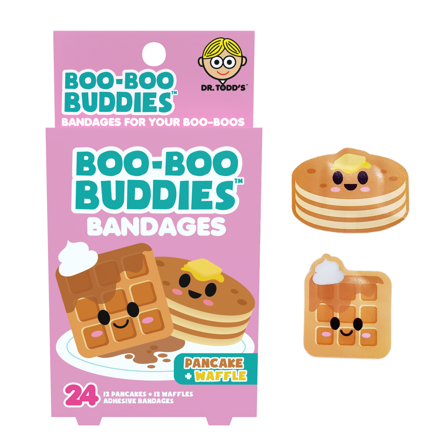 Pancake & Waffle Bandages for Kids – Waterproof, Latex-Free, 24 Count | Dr. Todd’s Boo-Boo Buddies®