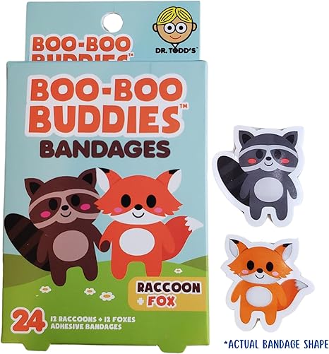 Deer + Owl and Raccoon + Fox Bandages – 24 Ct Each | Fun Shapes for Kids' First Aid Kits